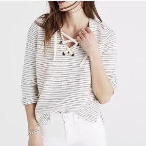Madewell Striped Cotton Textured Terry Lace Up Top